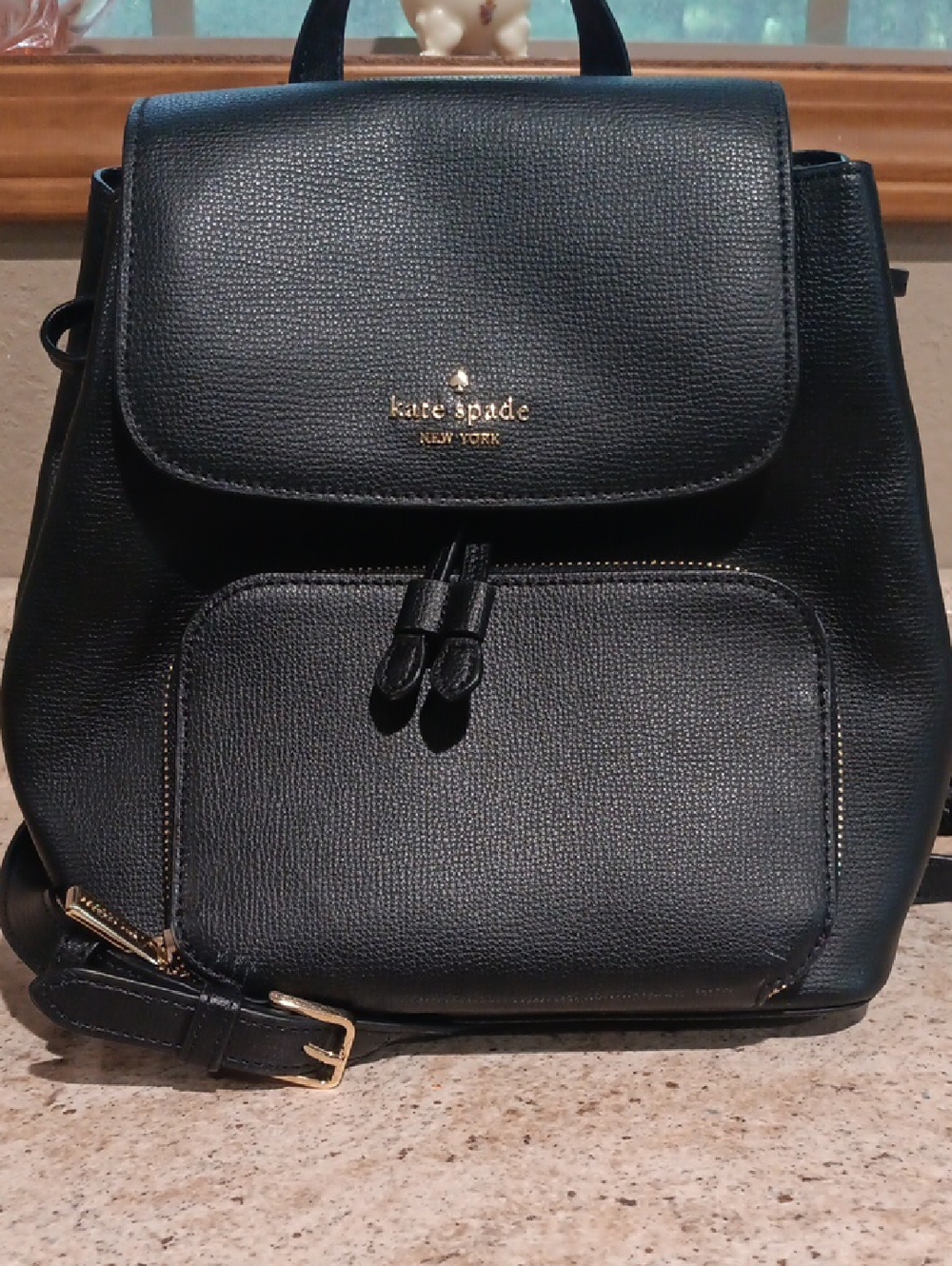 kate spade Kristi Black Pebbled Leather Backpack with Gold Hardware